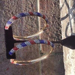 Red, White, Blue, and Bling Hoop Earrings